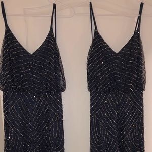 X2 adrianna papell long beaded dress in navy